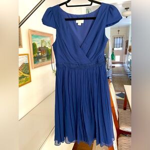J Crew Mirabelle silk pleated chiffon bridesmaid dress in royal blue, size 6.